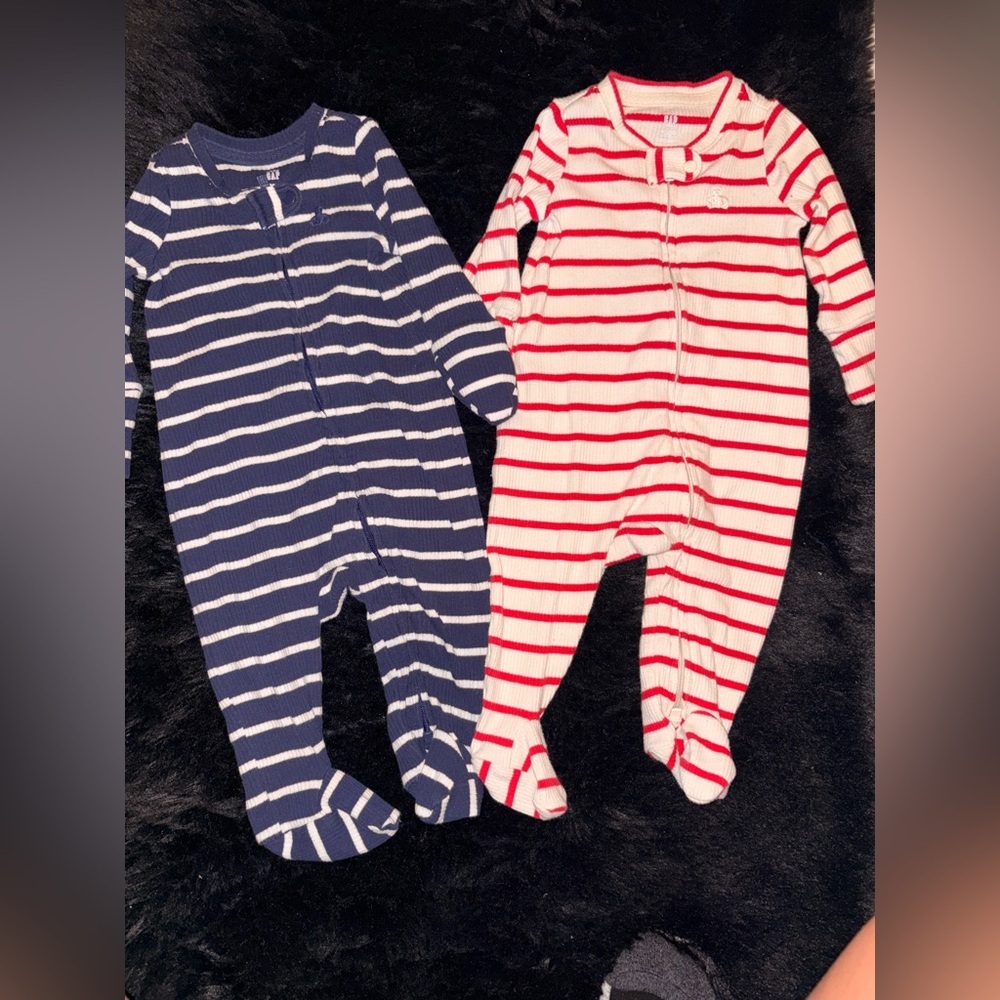 GAP Kids One Piece Footies - Navy and Red Stripes